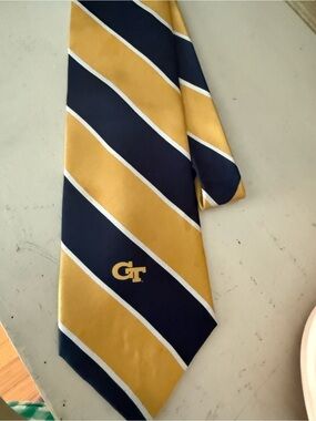 Georgia Tech Striped Silk Tie in Gold and Navy - GT Logo